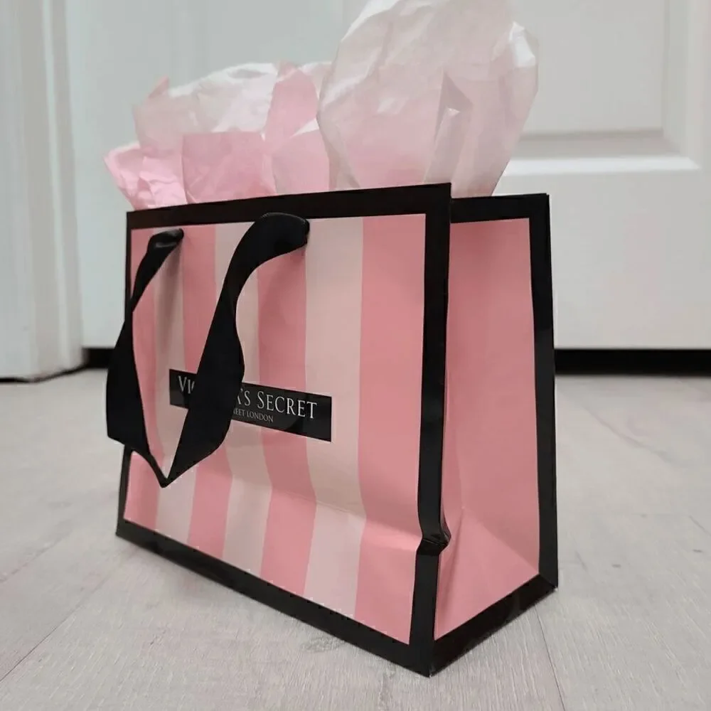💗 VICTORIA'S SECRET Empty Paper Pink Shopping Gift Bag Cloth Handles w/Tissues